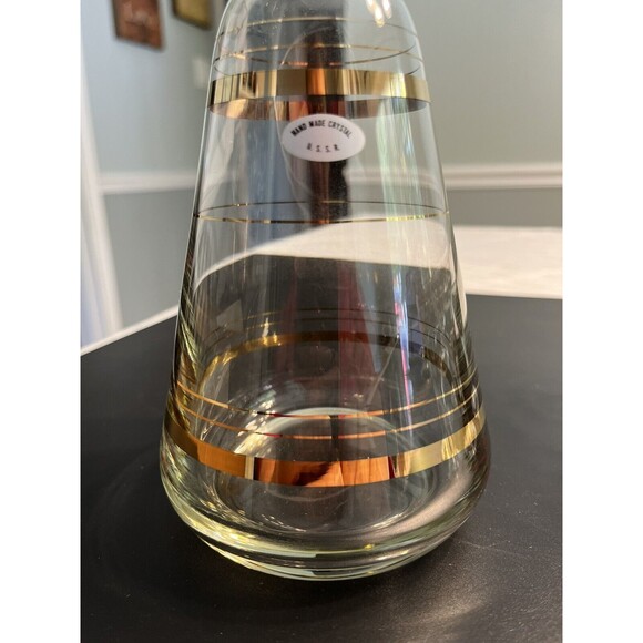 NOS Vtg Hand Made Crystal USSR 7pc Decanter Cordial Glasses 24k Gold Accent IOB - Picture 3 of 12